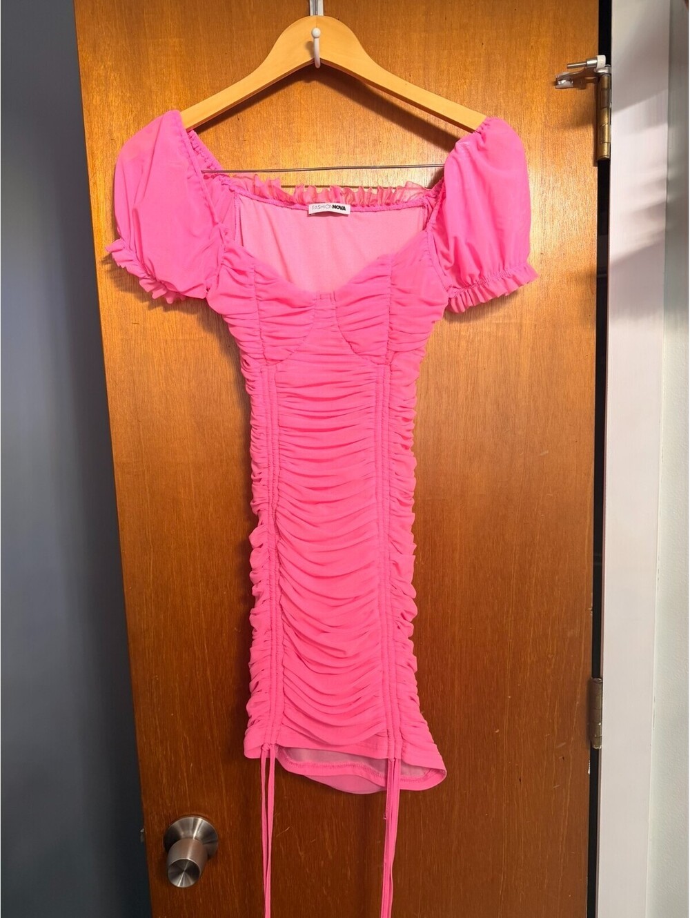 Fashion Nova Pink One Shoulder Ruched Mesh Bodycon Mini Dress Women's XS